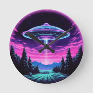 Horloge Ronde Alien vaisseau spatial rétro futuriste