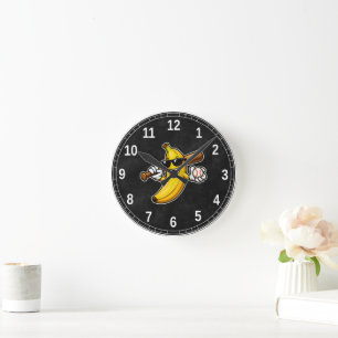 Horloge Ronde Allons Bananes Baseball Rétro Banane Drôle