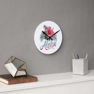 Horloge Ronde Aloha îles hawaïennes Hawaï Fleur d'Hibiscus