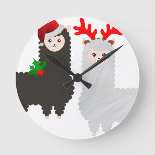 Horloge Ronde alpacas de rennes de noël