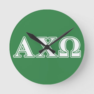 Horloge Ronde Alphi Chi Omega Lettres blanches et vertes