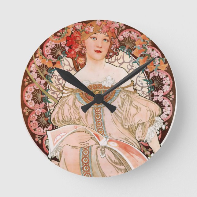 Horloge Ronde Alphonse Mucha : Daydream (Rêverie) (Recto)