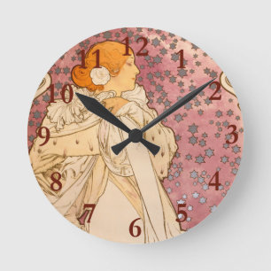 Horloge Ronde Alphonse Mucha La Dame Aux Camelias : Art Nouveau