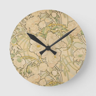 Horloge Ronde Alphonse Mucha Peonies Peony Roses Fawn 1897