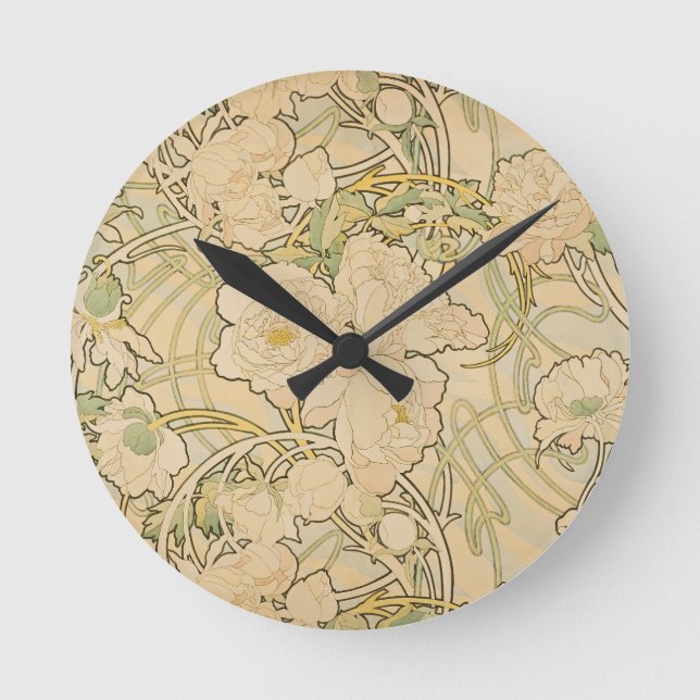 Horloge Ronde Alphonse Mucha Peonies Peony Roses Fawn 1897 (Recto)
