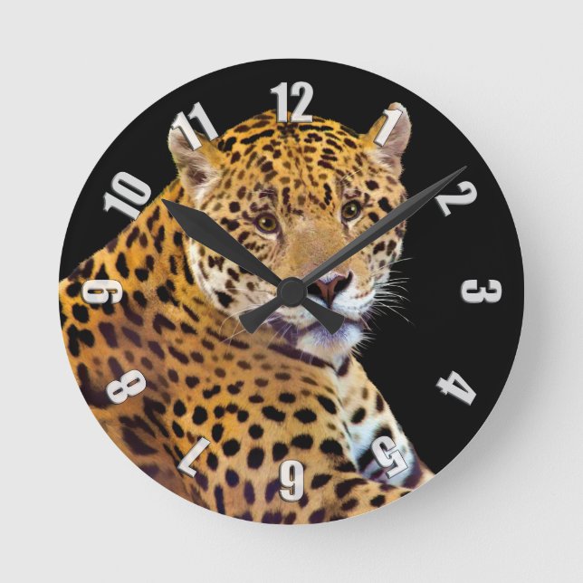 Horloge Ronde Amateur de gros chat Jaguar tacheté #Cadeau (Recto)