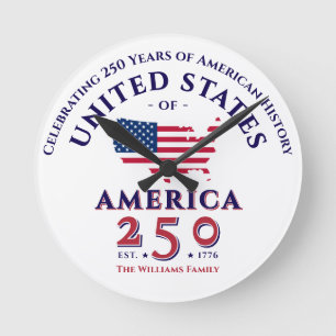 Horloge Ronde America 250 États-Unis Patriotic Keepsaké cadeau