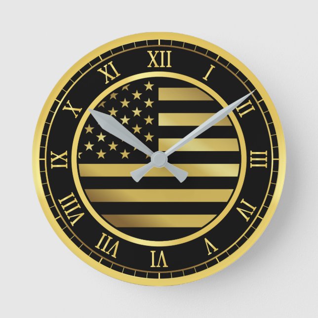 Horloge Ronde America Flag Gold (Recto)