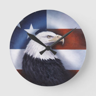 Horloge Ronde Américain Eagle et drapeau