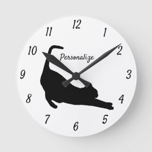 Horloge Ronde Amoureux de les chats d'étirement de chat noir