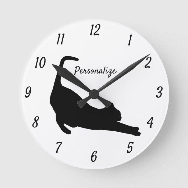 Horloge Ronde Amoureux de les chats d'étirement de chat noir (Recto)