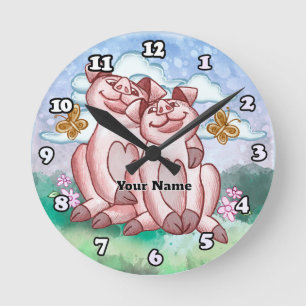 Horloge Ronde Amoureux des cochons  