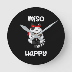 Horloge Ronde Amusant Miso Happy Cat Sushi Pet Lover
