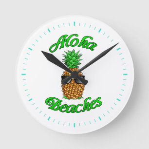 Horloge Ronde Amusante plage d'Aloha à l'ananas hawaïen