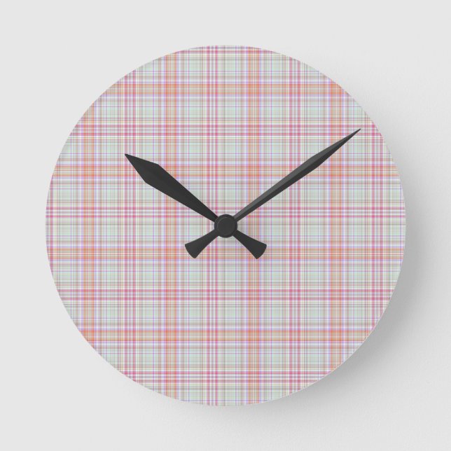 Horloge Ronde Amusement élégant, rose classique 'n vert Plaid gé (Recto)