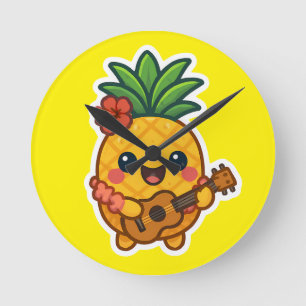 Horloge Ronde Ananas souriant Kawaii - Tropical