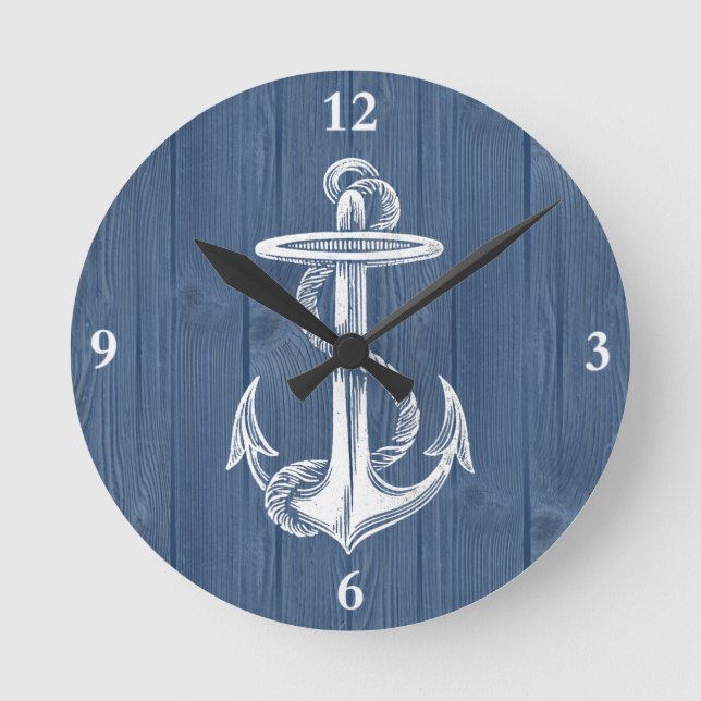 Horloge Ronde Anchor Blue Wood Clock (Recto)