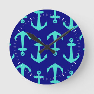 Horloge Ronde Ancre De Seagreen Sur Décor Motif Côtier Blanc