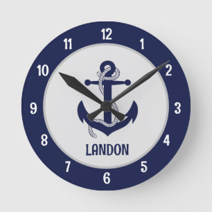 Horloge Ronde ancre marine marine marine marine personnalisée ro