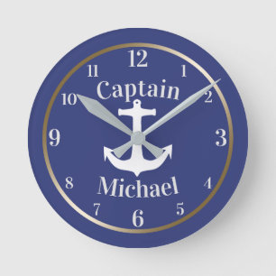 Horloge Ronde Ancre nautique Marine Bateau bleu Capitaine