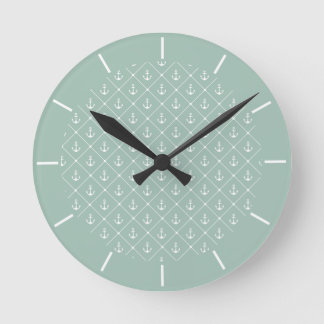 Horloge Ronde Ancres Bleues d'oeuf de canard Nautical Lake House