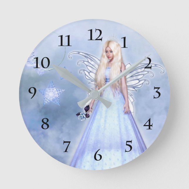 Horloge Ronde Ange femelle en bleu (Recto)
