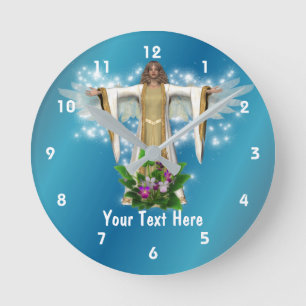 Horloge Ronde Ange Gardien Et Fleurs Personnalisées