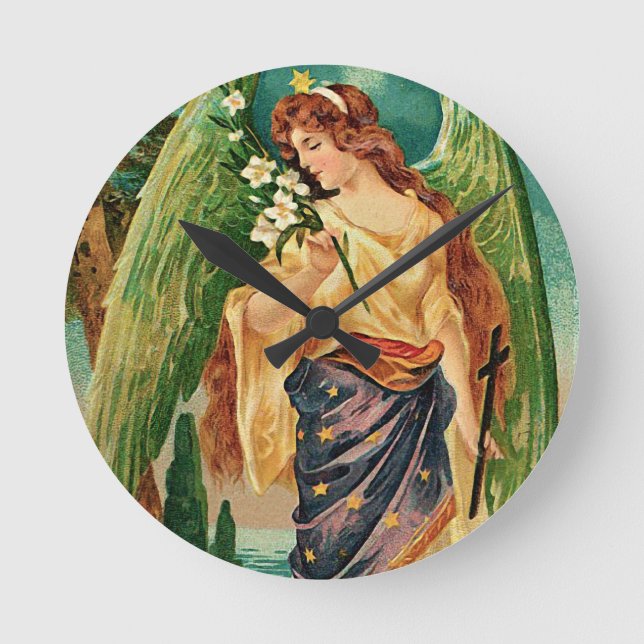 Horloge Ronde Angel tenant une branche florale (Recto)