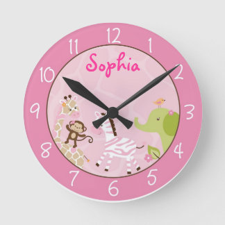 Horloge Ronde Animal de la Jungle rose
