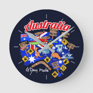 Horloge Ronde Animaux australiens et emplacements