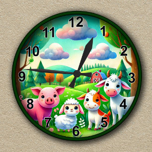 Horloge Ronde Animaux de basse-cour mignons personnalisables