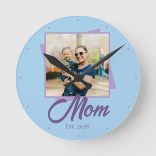 Horloge Ronde Année d'établissement de maman avec photo personna