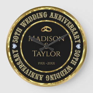 Horloge Ronde Anniversaire 50e Anniversaire Anneaux d'or Grande 