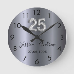Horloge Ronde anniversaire de mariage 25 ans noms argent