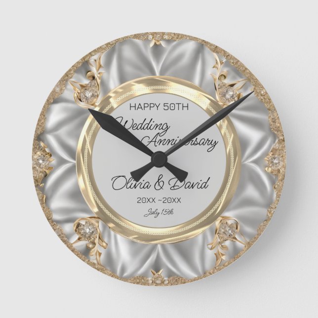 Horloge Ronde Anniversaire Mariage des diamants en argent gris s (Recto)