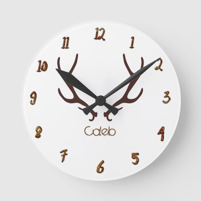 Horloge Ronde Antlers rustiques Brown Personnalisés (Recto)
