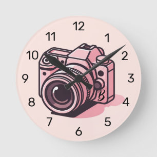 Horloge Ronde Appareil photo numérique reflex tendance rose pers