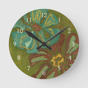 Horloge Ronde Aqua et fleurs oranges brûlées sur l'arrière -