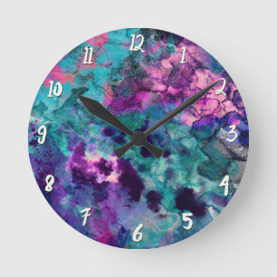 Horloge Ronde Aquarelle abstraite cosmique couleur encre peintur