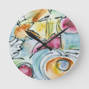 Horloge Ronde Aquarelle Abstraite Peinte à la Main Hiver