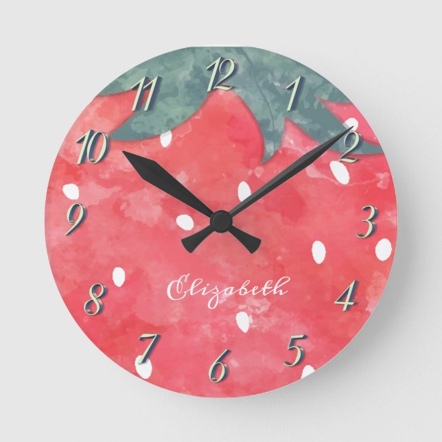 Horloge Ronde Aquarelle adorable mignonne fraise   (Recto)