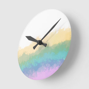 Horloge Ronde Aquarelle arc-en-ciel en coup de pinceau