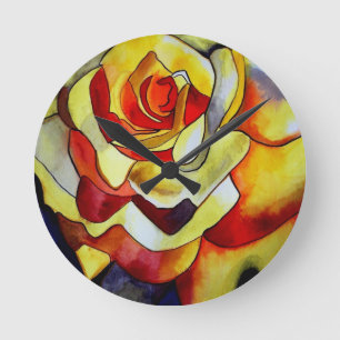 Horloge Ronde Aquarelle couleur jaune fleur d'art