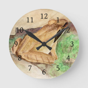 Horloge Ronde Aquarelle de grenouille à bois