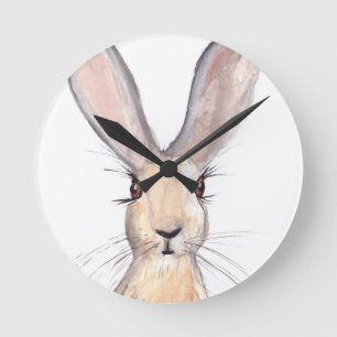 Horloge Ronde Aquarelle de lièvre lapin mignon lapin pépinière b