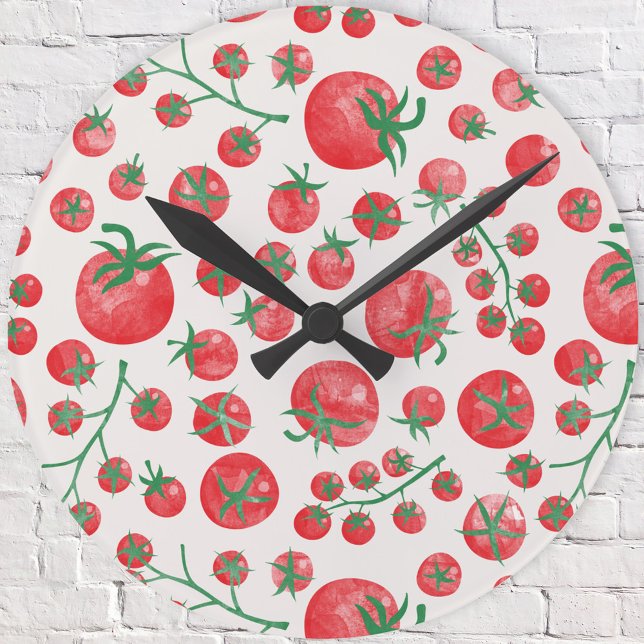 Horloge Ronde Aquarelle de tomate Méditerranée (Fun watercolor tomato Mediterranean pattern wall clock)