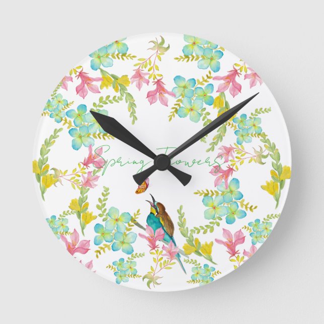 Horloge Ronde Aquarelle des fleurs de printemps (Recto)