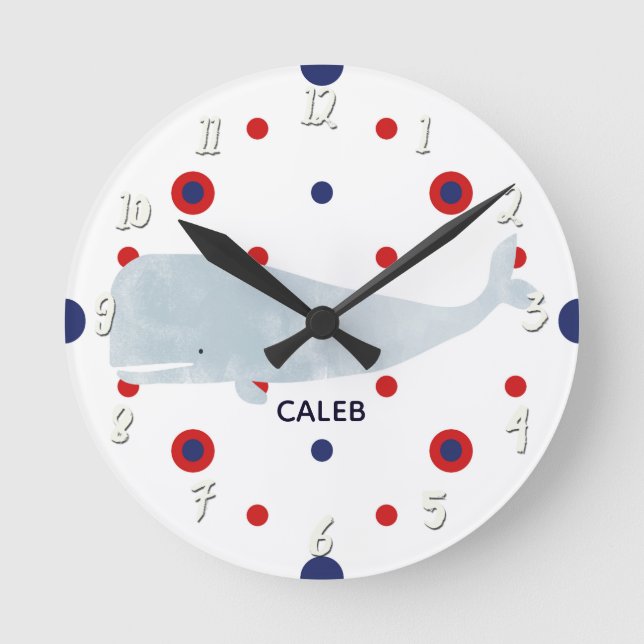 Horloge Ronde Aquarelle gris marine Baleine bleu bleu Nom (Recto)