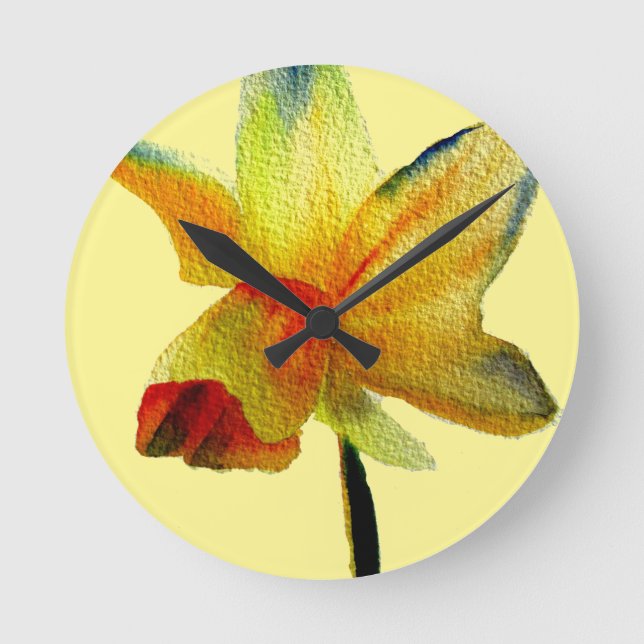 Horloge Ronde Aquarelle jonquille jaune art Fleur de printemps (Recto)