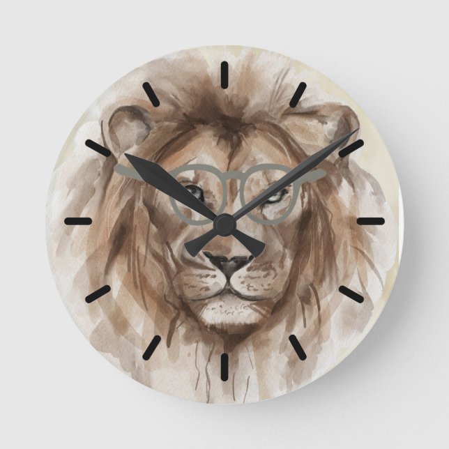 Horloge Ronde Aquarelle Lion Design (Recto)